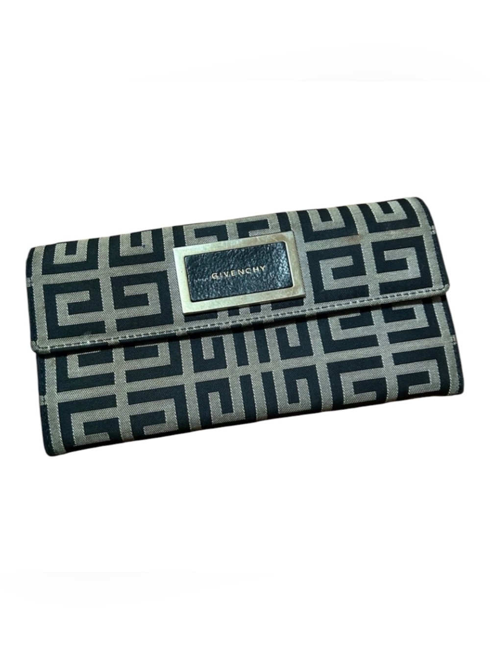 Givenchy Black and Gray Logo Fold-Over Continental Wallet